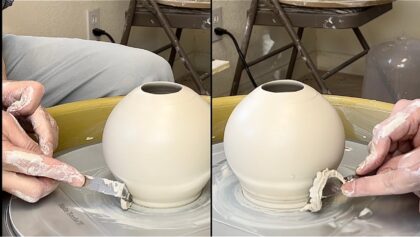 721. Wet Trimmers #17 R, #18 L to Trim Excessive Clay form the Foot Corner/Skirt with Hsin-Chuen Lin