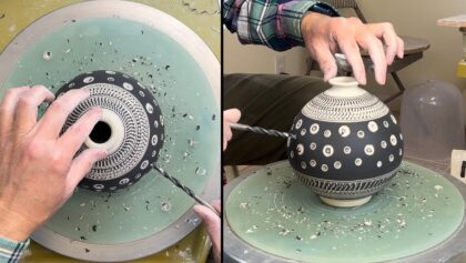 720. Trimming/Chattering/Sgraffito Carving a Moon Jar with Hsin-Chuen Lin 林新春 天球瓶修坯跳刀化粧土紋飾示範