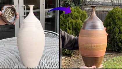 710. Glazing a Tall Chattering Texture Bottle/Vase with Hsin-Chuen Lin 林新春 高瓶上釉示範