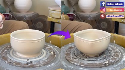 660. Turning a Perfect Round Bowl into a Square Bowl with Hsin-Chuen Lin 林新春 方形碗變形拉坯示範