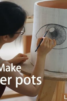 How to make ceramic planters, firing, decor, glazing, and potting plants, ASMR, final part