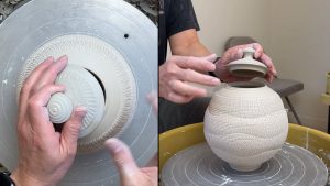 619.Trimming a Altered Sodium Silicate Texture Covered/Lidded Jar with Hsin-Chuen Lin 林新春 岩花瓷蓋罐修坯示範