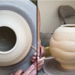 618. Altering a Sodium Silicate Texture Covered Jar with Hsin-Chuen Lin 林新春 岩花瓷蓋罐拉坯變形示範