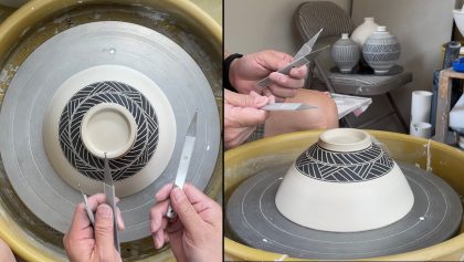 614.Detail on Sgraffito Carving a Bowl with Hsin-Chuen Lin 林新春 碗坯雕紋示範