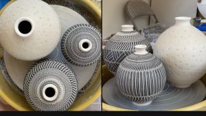 608. Sgraffito/Chattering/Drill Decorated 3 Moon Jars with Hsin-Chuen Lin 林新春 天球瓶紋飾示範
