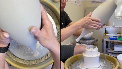 600. Trim a Thin-necked Bottle on Stackable Chucks with Hsin-Chuen Lin 林新春 細頸瓶底部圈足修坯示範