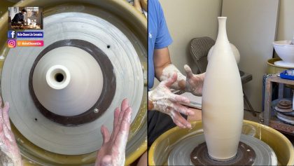 595. Learning How to Lift Tall Wall and Make a Thin-Necked Bottle with Hsin-Chuen Lin 林新春 瘦高細頸瓶拉坯示範