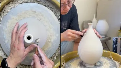 587. Trimming/Chattering & Sgraffito Decorating a Teardrop Shape Bottle with Hsin-Chuen Lin 林新春修坯示範