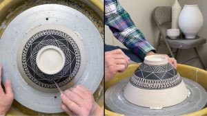 585. Trimming/Chattering/Sgraffito a 3Lb bowl with Hsin-Chuen Lin 林新春 3磅大碗修坯跳刀雕紋示範