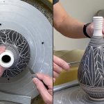 580. Making a Chattering/Sgraffito Texture Thin-necked Bottle with Hsin-Chuen Lin 林新春 細頸瓶跳刀雕紋示範