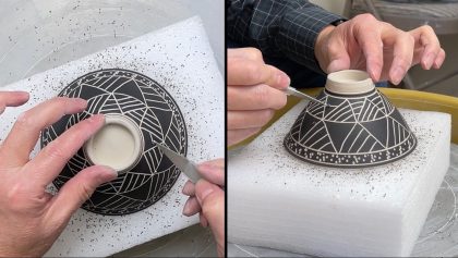 578. Learning the Detail on Sgraffito Carving a Small Bowl with Hsin-Chuen Lin 林新春 小碗跳刀雕紋示範