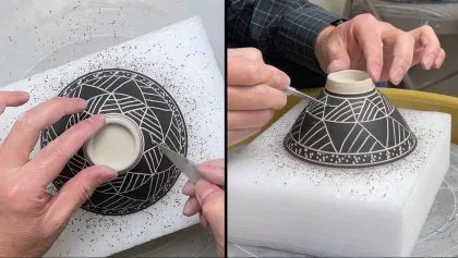 578. Learning the Detail on Sgraffito Carving a Small Bowl with Hsin-Chuen Lin 林新春 小碗跳刀雕紋示範
