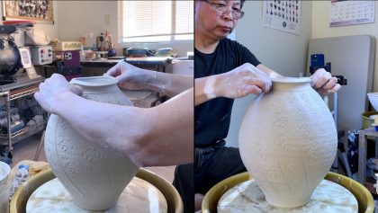 572. Throwing/Altering a Large Roller Texture Vase with Hsin-Chuen Lin 林新春 滾花紋瓶拉坯變形示範