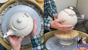 570. Turning a Roller Texture Lidded Jar into a Teapot with Hsin-Chuen Lin 林新春 滾花紋茶壺嘴和把接坯示範