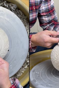 569. Trimming a Roller Texture Covered/Lidded Jar with Hsin-Chuen Lin 林新春 滾花紋蓋罐修坯示範