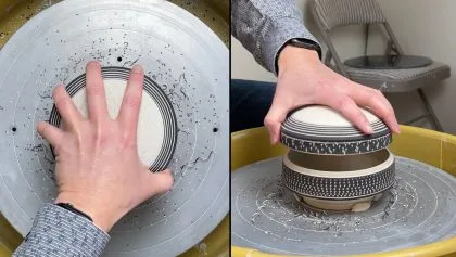 562. Trimming/Chattering a Sodium Silicate Texture Lidded Box with Hsin-Chuen Lin 林新春 岩花瓷盒修坯示範