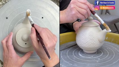 553. Trimming/Fitting/Assembling a Roller Texture Teapot with Hsin-Chuen Lin 林新春 滾花紋茶壺修坯及壺蓋嘴把接合示範